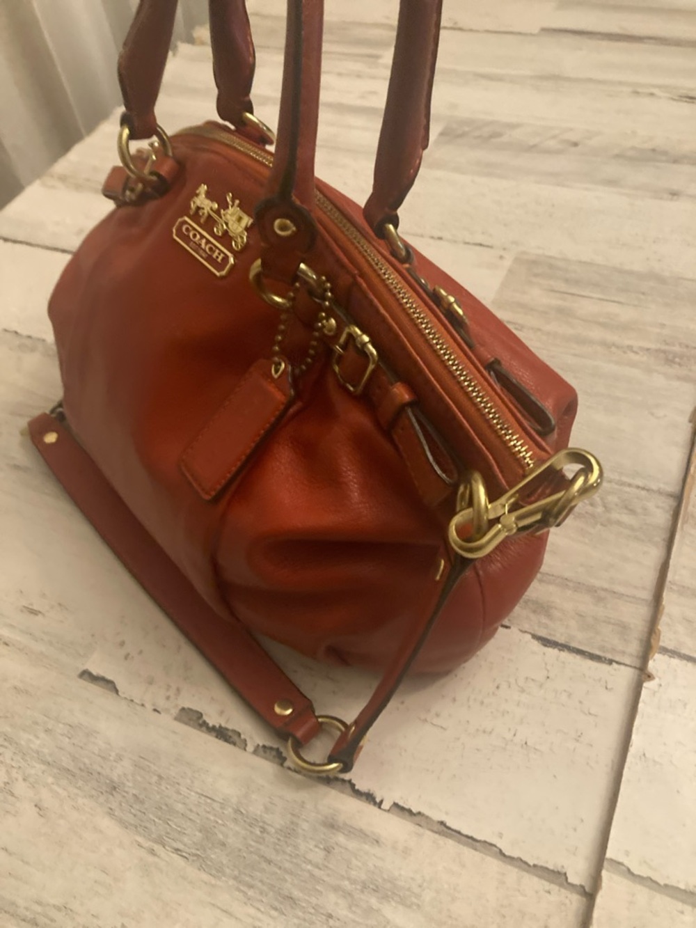 Genuine Coach Madison Lyndsey Vintage Leather 2 WaySatchel Dark Pumpkin Orange - Picture 5 of 15